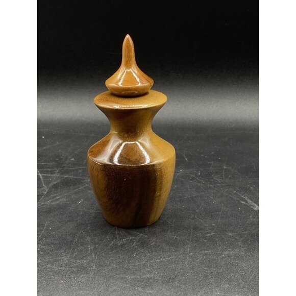 Lakeshore Oregon Myrtlewood Perfume Bottle Empty Glass Vial Insert Hand Carved - Picture 4 of 9